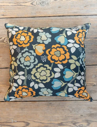 “Wild Rose” printed cushion cover in linen/cotton - dark ash grey