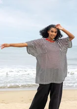 “Reflexions” woven organic cotton tunic - black/light ecru