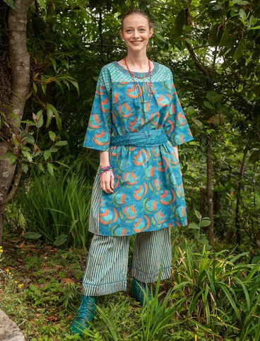 Vevd kjole «Gulab» i økologisk bomull - indigofera