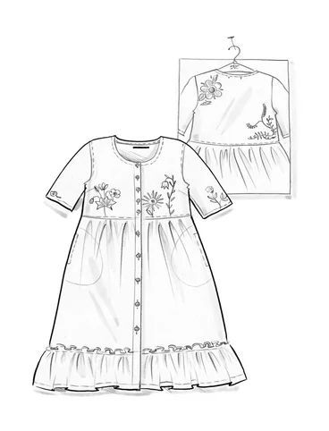 Vevd kjole «Blombukett» i lin - stikkelsbærgrønn