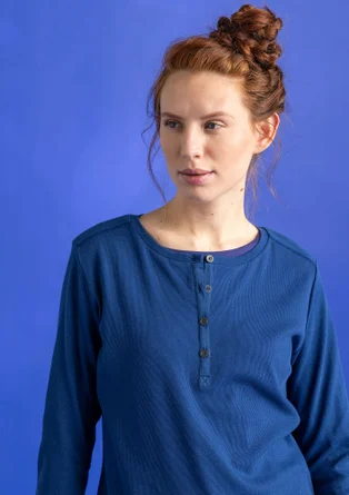 Henley shirt in organic ribbed cotton - indigo blue