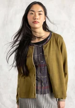 Cardigan in organic/recycled cotton - dark olive