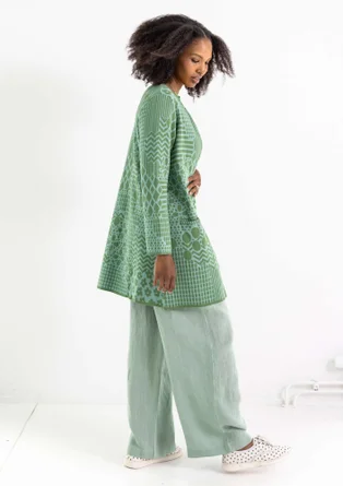 “Inez” long cardigan in recycled/organic cotton - elm green