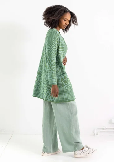 “Inez” long cardigan in recycled/organic cotton - elm green