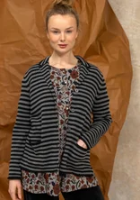 Striped and solid-colored knit blazer in a lambswool blend - black/dark ash grey melange