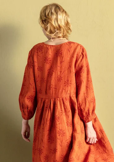 Robe "Leia" en lin tissé - henné/motif