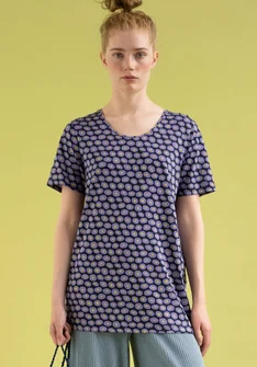 “Billie” organic cotton/modal short-sleeve top - dark indigo/patterned
