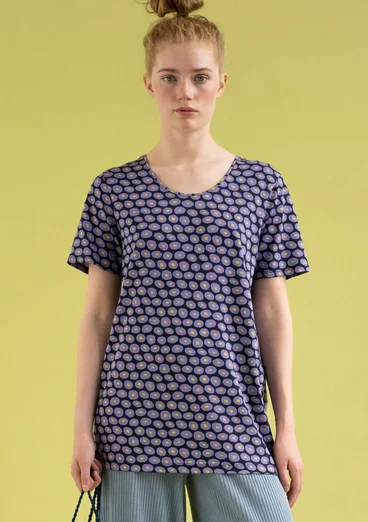 “Billie” short-sleeve top in organic cotton/modal - dark indigo/patterned