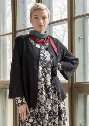 Pointelle-Strickjacke „Blomstra�“ aus Bio-Wolle - schwarz