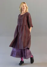 “Sylvi” striped/solid-colored fully buttoned dress in linen - aubergine/striped