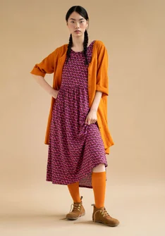 “Billie” jersey dress in organic cotton/modal - hibiscus/patterned