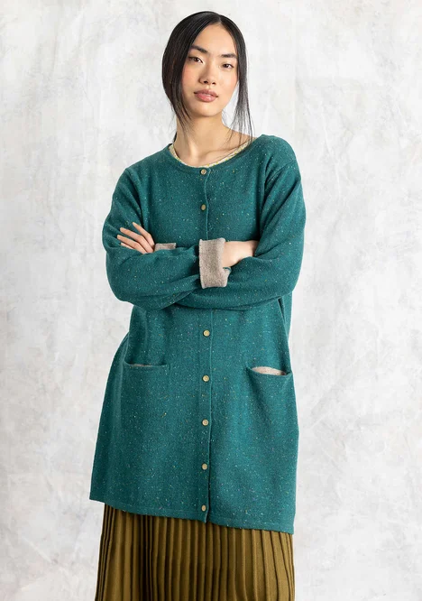 Long cardigan in lambswool blend - light bottle green/melange