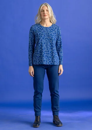 “Ylva” jersey top in organic cotton/spandex - flax blue/patterned