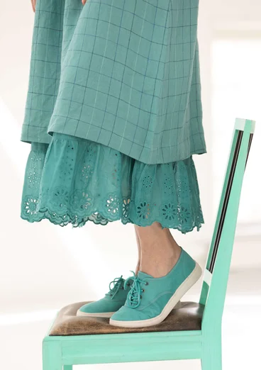 “Vera” woven linen dress - teal/patterned