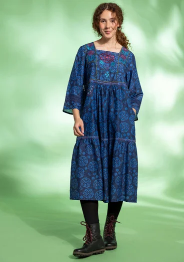 “Kamelia” woven organic cotton/silk dress - indigo blue