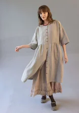 “Sylvi” striped/solid-colored fully buttoned dress in linen - dark natural/striped