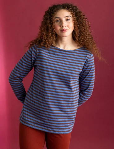 Essential striped top in organic cotton - French roast/flax blue