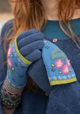 “Borealis” organic and recycled cotton/wool fingerless gloves - mild indigo