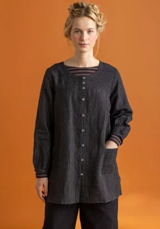 Woven “Asta” artist’s blouse in linen - black/striped
