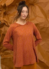 “Ellen” striped/solid-colored jersey tunic in organic cotton/modal - cinnamon/patterned