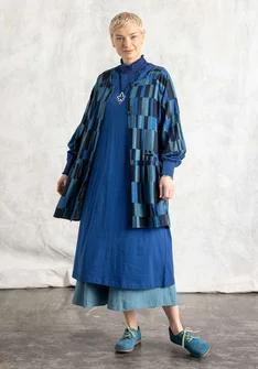 “Rut” woven viscose/linen smock blouse - ink blue/patterned