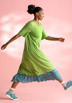 “Millie” jersey dress in organic cotton/modal - pea green/patterned