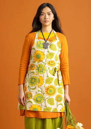 “Sunflower” apron in organic cotton/linen - light sand