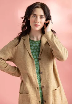 Knit long blazer in felted organic wool - oatmeal