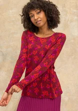 “Hillevi” floral/solid-colour lyocell/elastane jersey top - amaryllis/patterned