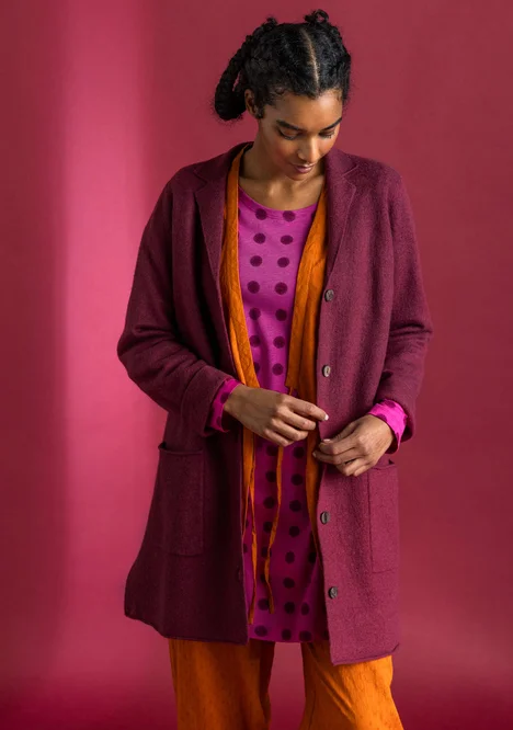 Knit blazer in felted organic wool - burgundy