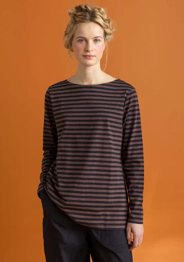 Striped essential top in organic cotton - black/french roast