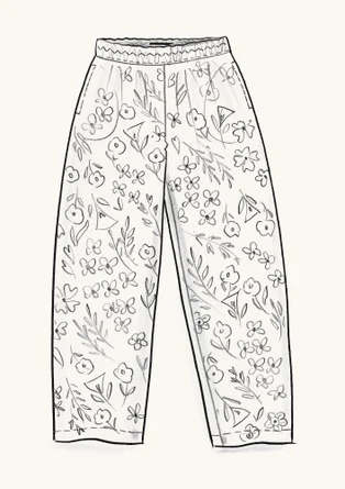 “Margit” woven pants in linen/modal - vanilla/patterned