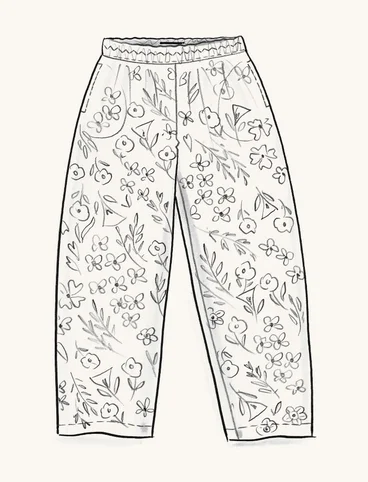 “Margit” woven linen/modal trousers - vanilla/patterned