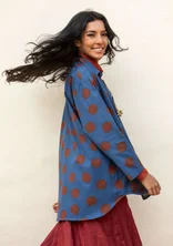 “Lovisa” patterned organic cotton/linen shirt - Pacific blue