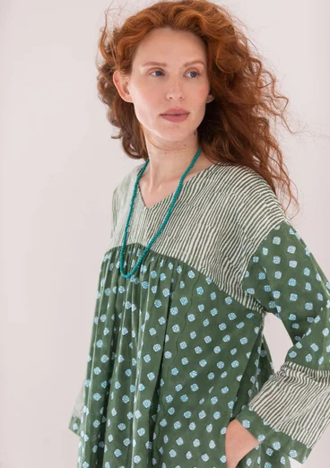 “Millie” woven dress in organic cotton - elm green