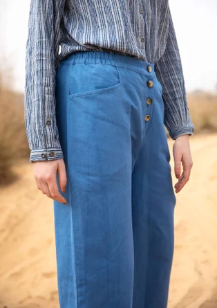 Woven linen/organic cotton trousers - flax blue