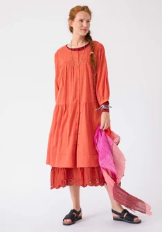 “Thea” woven dress in organic cotton dobby - apricot