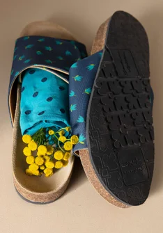 “Amber” digital print fabric sandals - indigo