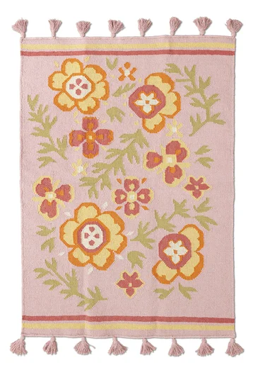 Tapis kélim « Petals » en coton biologique - rose cendrée