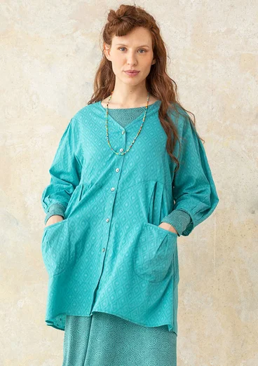 Woven organic cotton smock blouse - aqua green