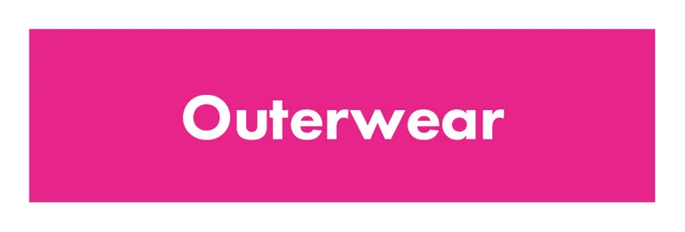 A pink card with “Outerwear” written in white.