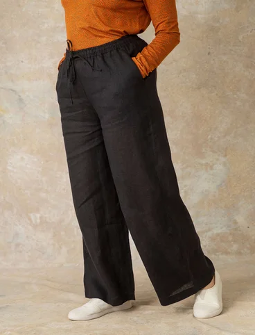 Woven linen trousers - black
