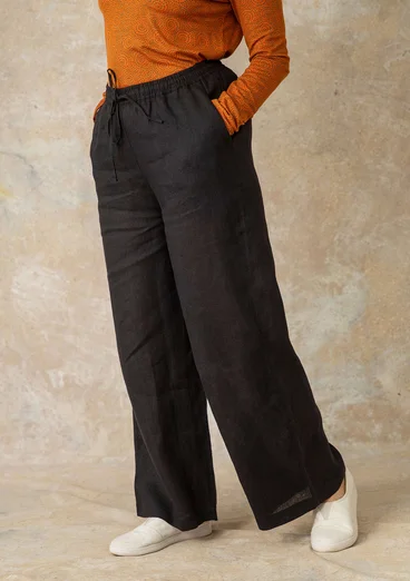 Woven linen pants - black