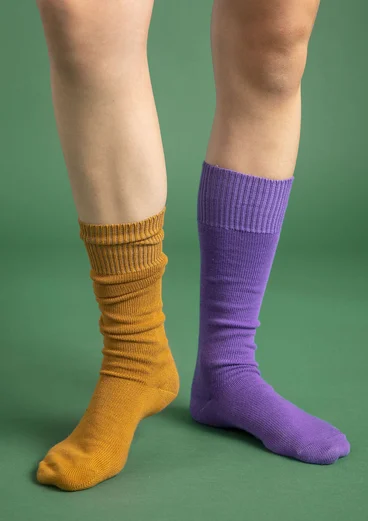 Chaussettes hautes en coton biologique uni - moutarde