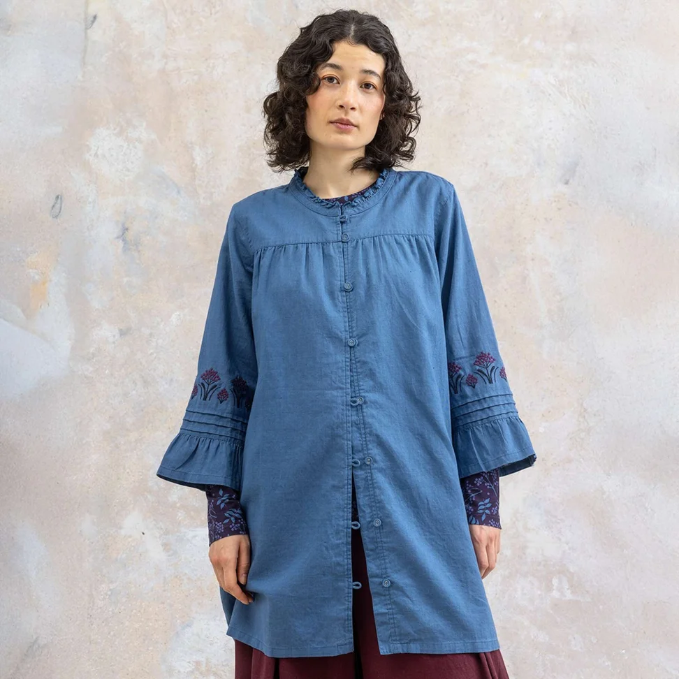 “Kiruna” woven tunic in organic cotton/linen - mild indigo