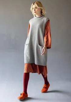 Textured-knit tunic in organic cotton/wool - grey/melange