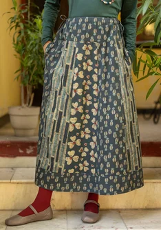 “Bloom” floral organic cotton skirt - dark indigo