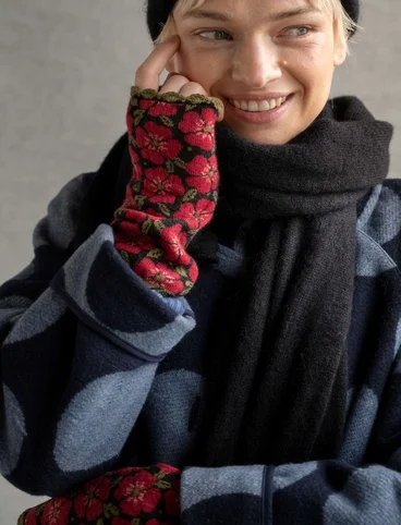 “Anemone” fingerless gloves in organic wool - cranberry