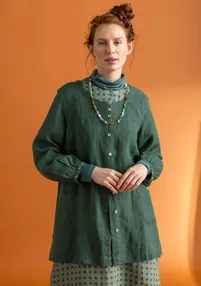 Blouse d’artiste tissée « Asta » en lin - vert foncé