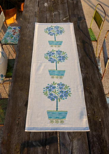 “Lemon tree” organic cotton table runner - sea blue